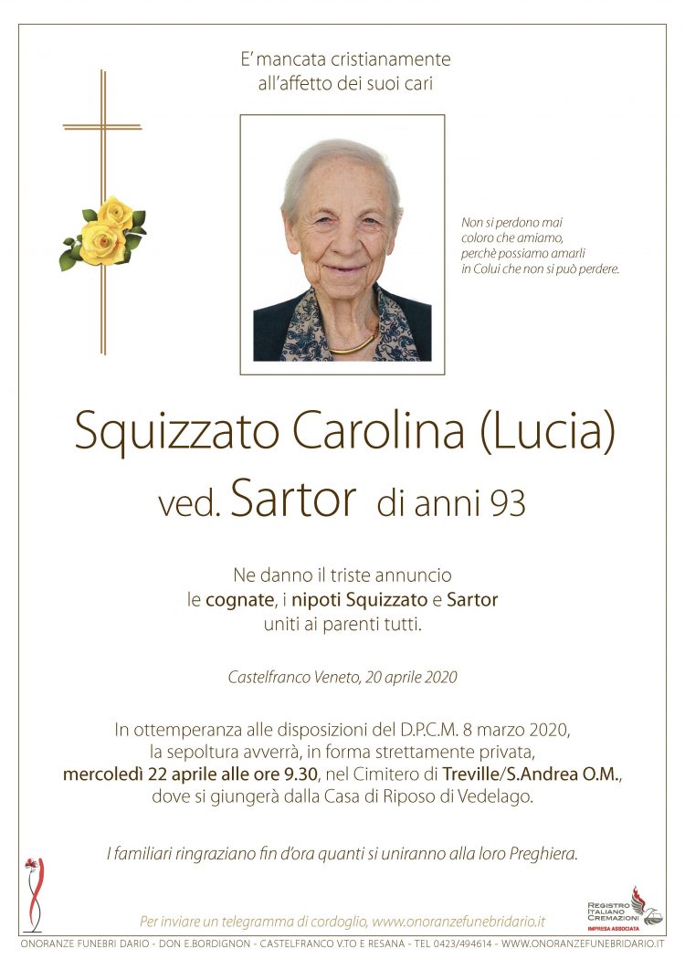 Squizzato Carolina (Lucia) ved. Sartor