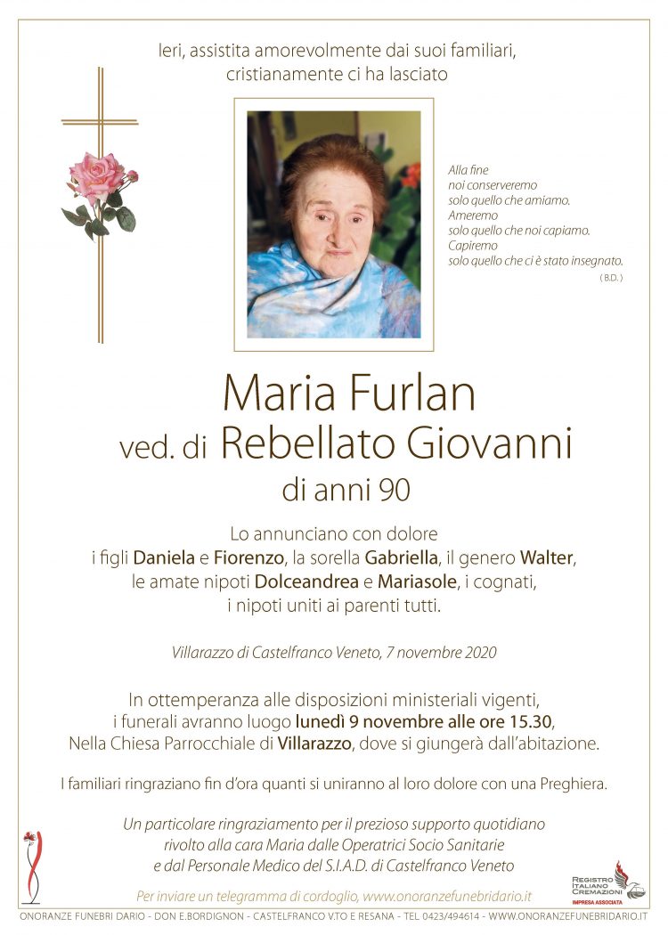 Maria Furlan ved. di Rebellato Giovanni