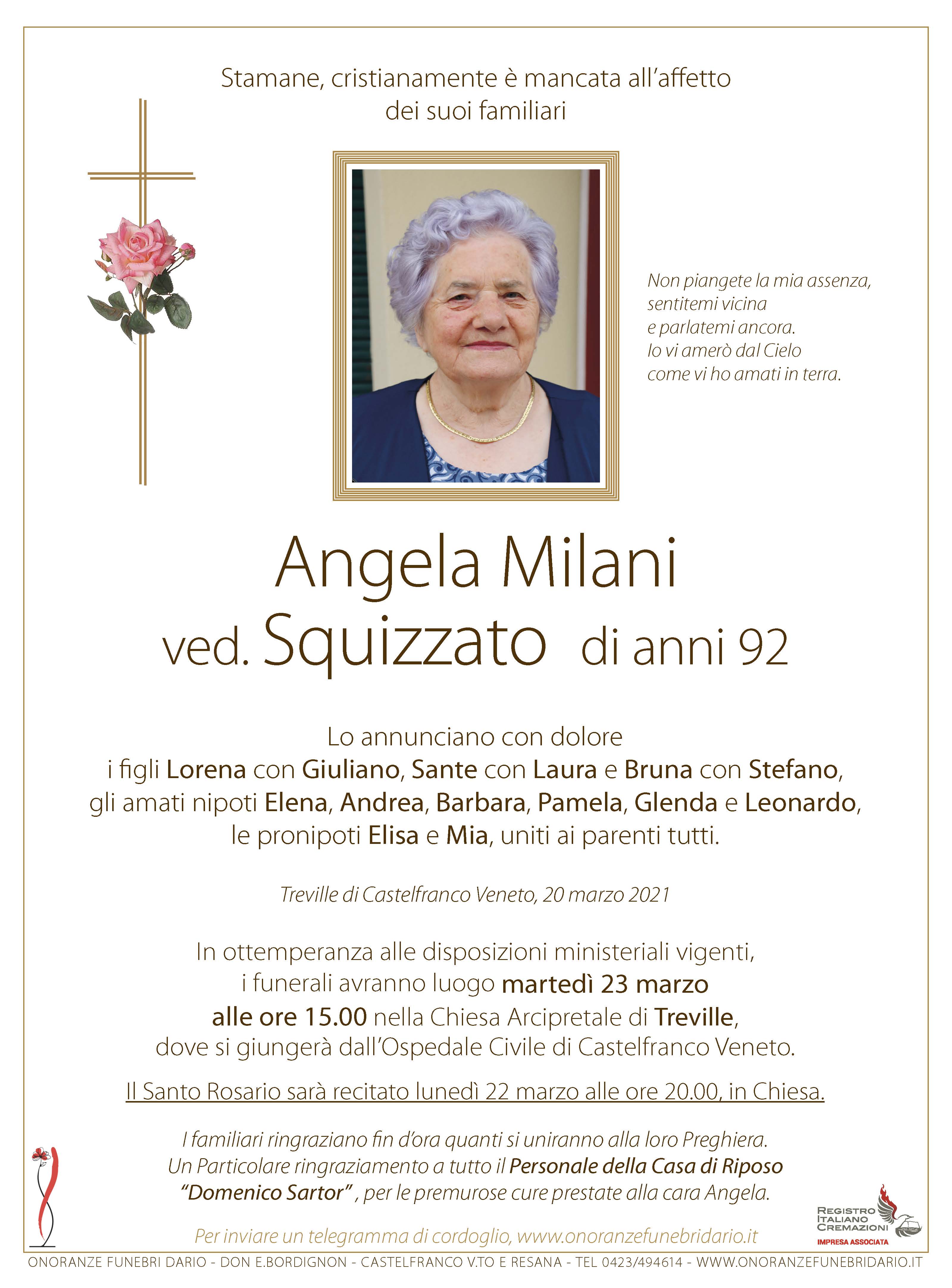 Angela Milani ved. Squizzato – Dario – Onoranze Funebri
