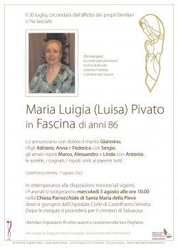 Maria Luigia (Luisa) Pivato in Fascina