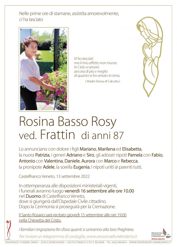 Rosina Basso Rosy ved. Frattin