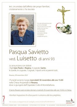 Pasqua Savietto ved.  Luisetto