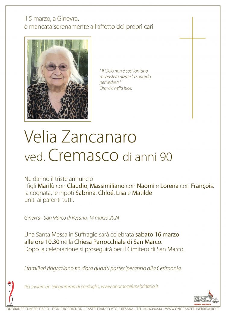 Velia Zancanaro ved. Cremasco