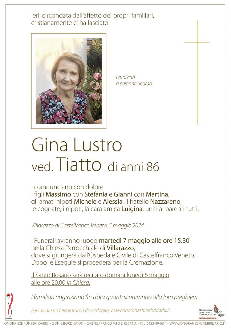 Gina Lustro ved. Tiatto