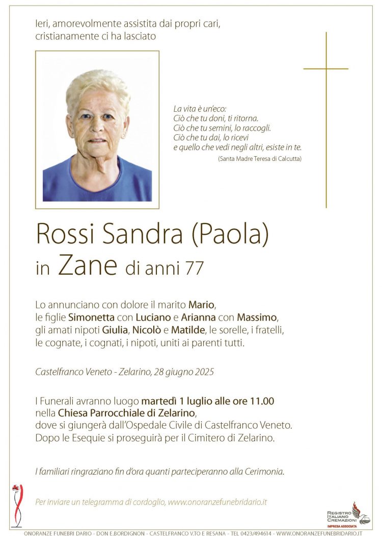 Rossi Sandra (Paola) in Zane