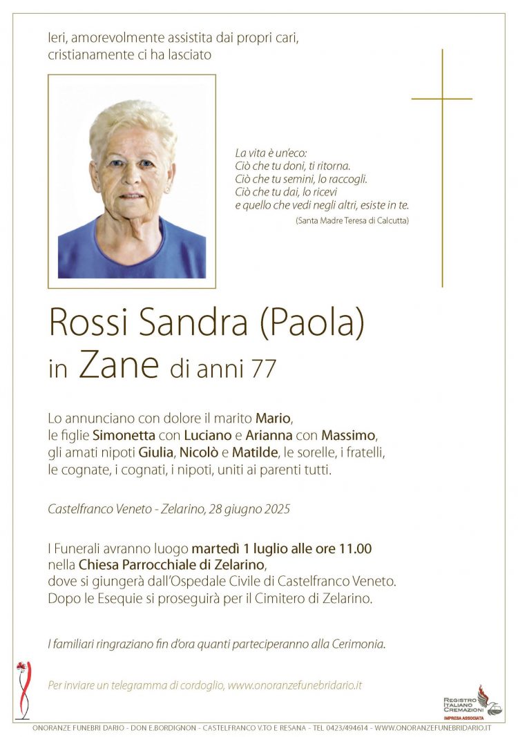 Rossi Sandra (Paola) in Zane