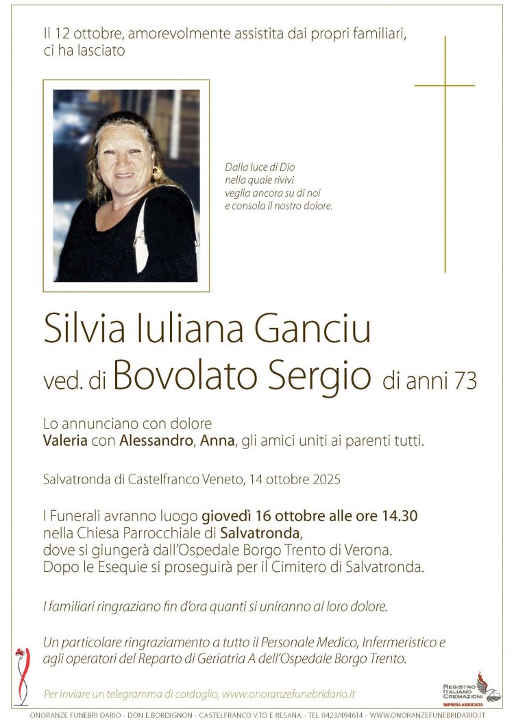 Silvia Iuliana Ganciu ved. di Bovolato Sergio