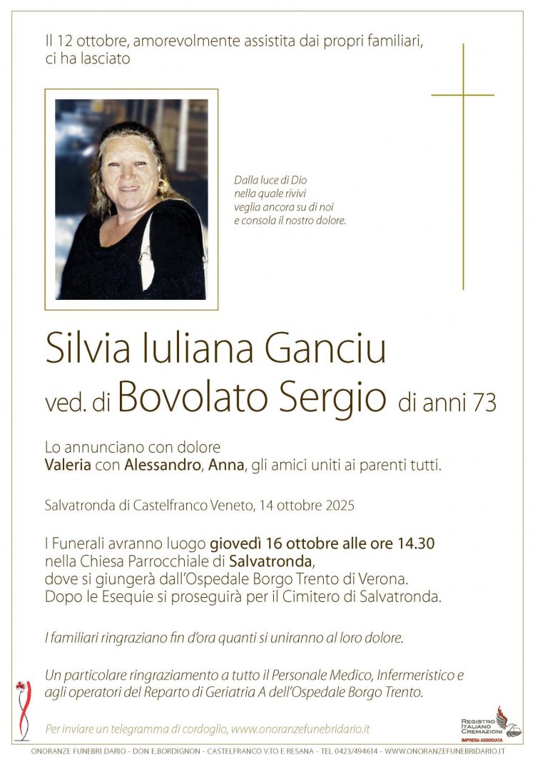 Silvia Iuliana Ganciu ved. di Bovolato Sergio